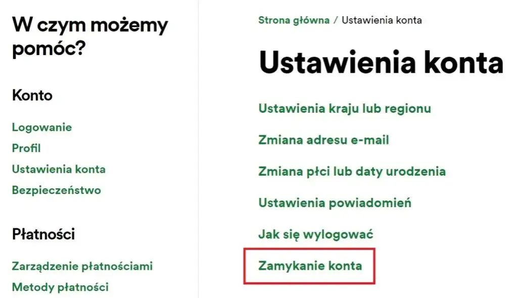 Spotify jak usunąć konto ekran