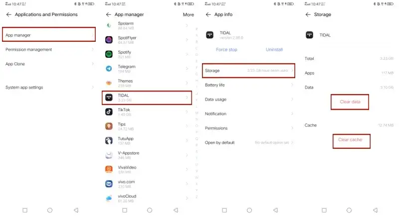 Tidal aplikacja mobilna czyszczenie cache