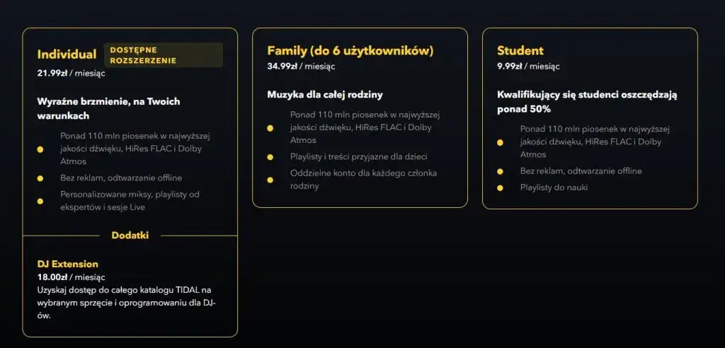 Tidal plany subskrypcji porównanie