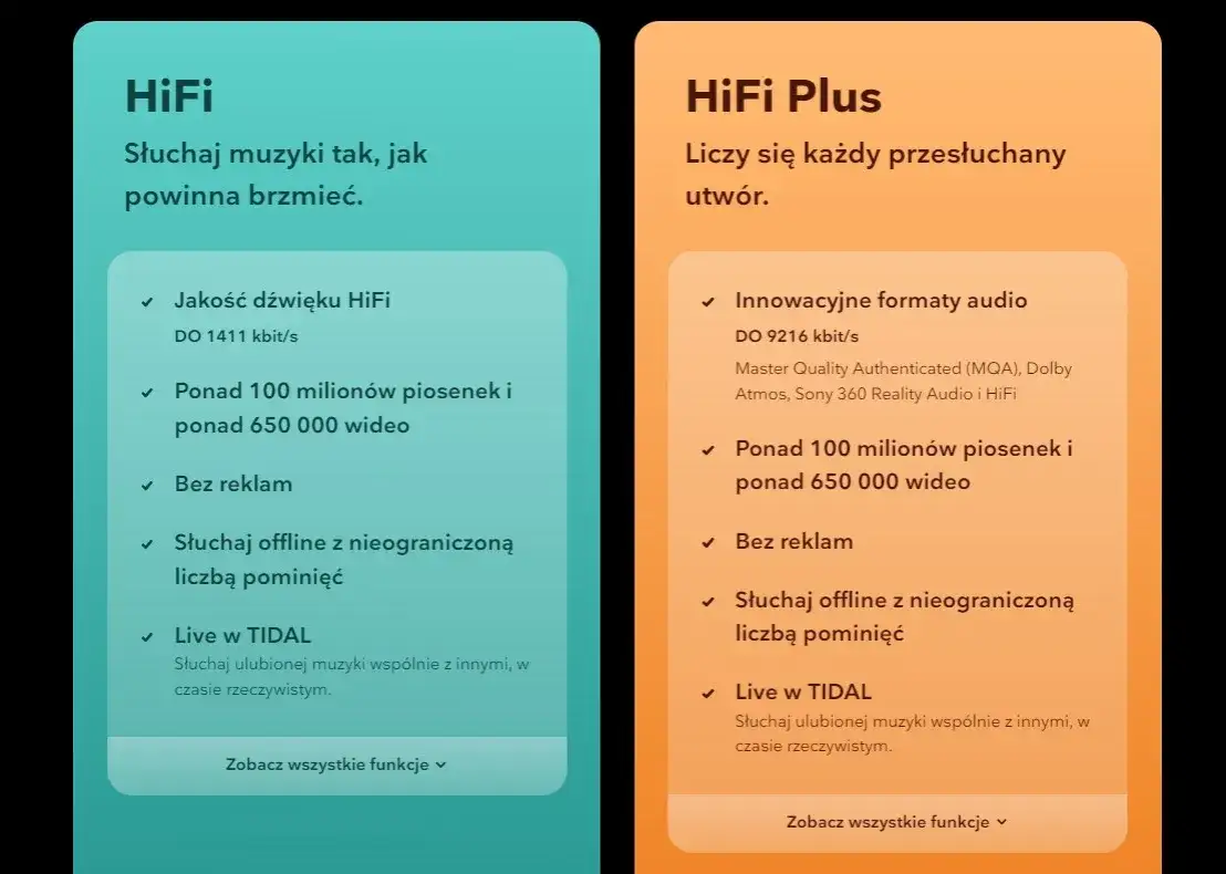 Tidal jakość dźwięku ustawienia w aplikacji