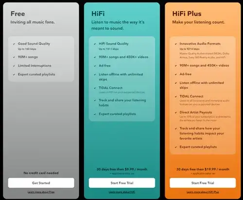 Tidal subscription plans comparison