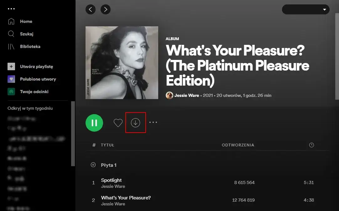 spotify ikona pobierania muzyki